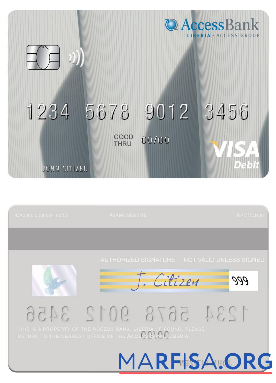 Printable Liberia Access Bank visa debit card sample